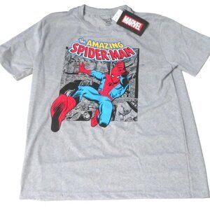 The Amazing-Spiderman Marvel Men's Graphic Logo Gray Medium Size T-Shirt NWT